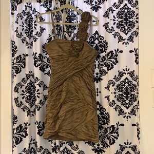 Beautiful, bronze, one shoulder BCBG dress